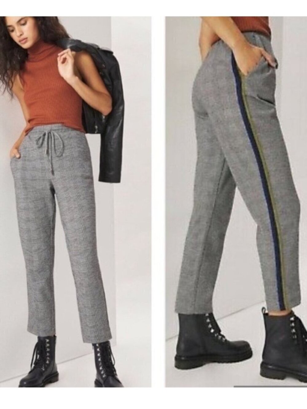 Maeve Anthropologie Bettie Side Stripe pants small academia pull on plaid ankle